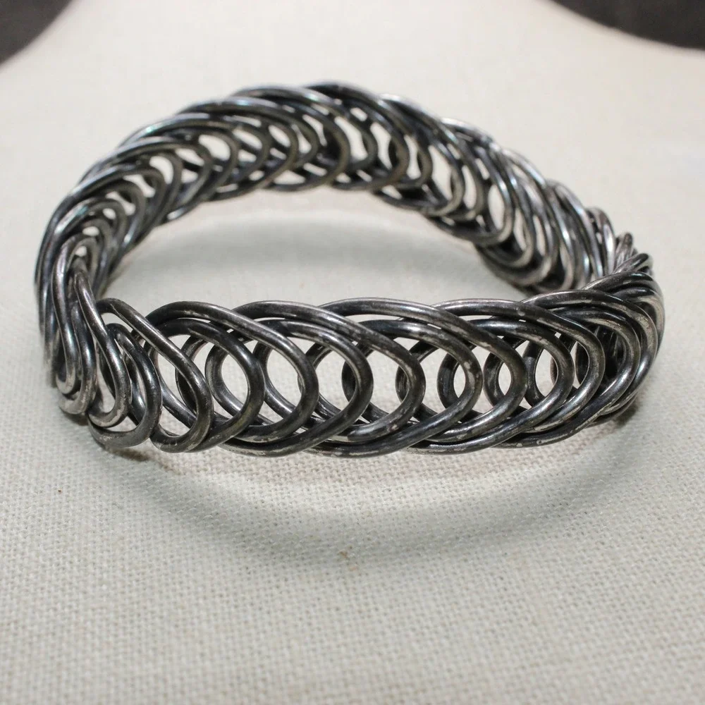 Chainmail Bangle Woven Ring Industrial Cosplay Bracelet 2.75in Gunmetal Grey